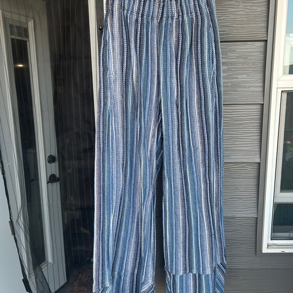 Free People Pants - Free People Blue Striped Wide Leg Pants